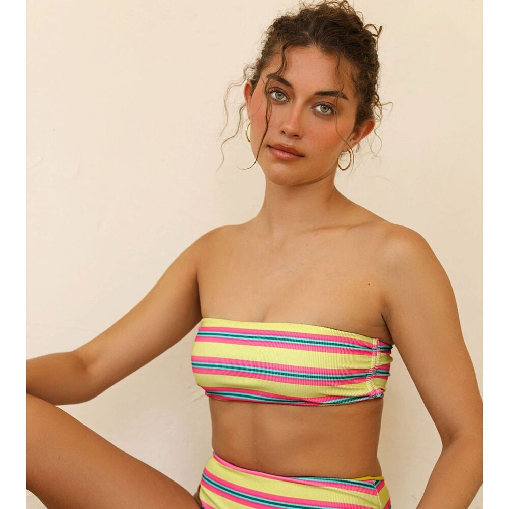 Dippin' Daisy's Rush Bandeau Bikini Top Size Large Striped Swimwear
